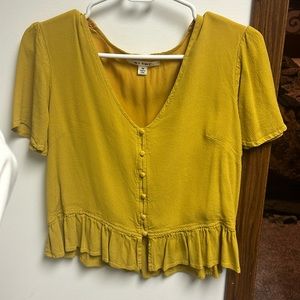 Francesca’s Mustard Button Crop Top